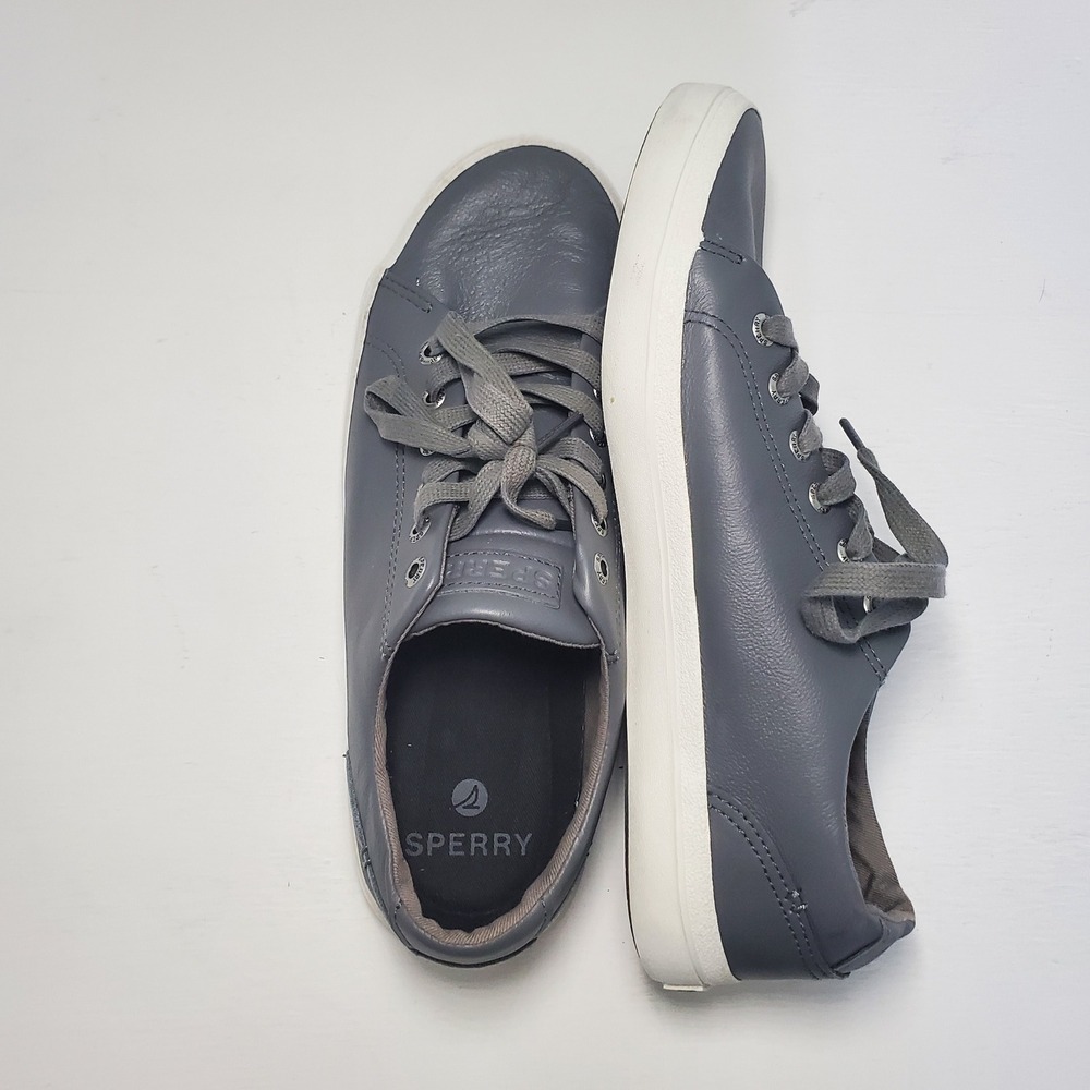 Sperry Mens Gray Leather‎ Lace Up Casual Sneakers STS25489 Size 8M